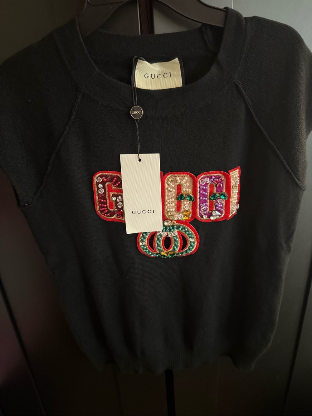 Black Sweatshirt with Multicolor Embellished Logo